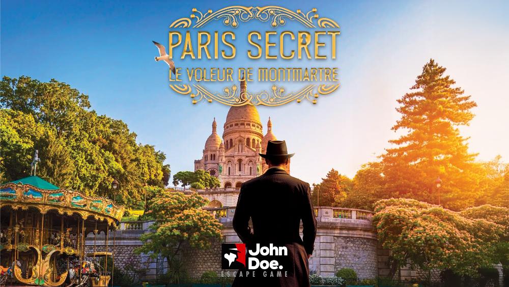 Paris Secret – Le voleur de Montmartre : un agent face au Sacré-Cœur, visuel de l’aventure John Doe à Paris